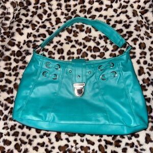 teal leather purse